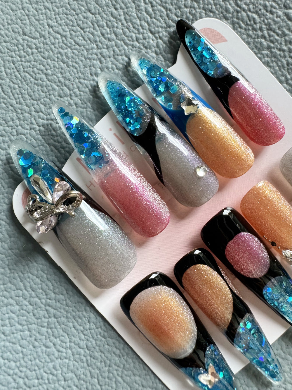 Candy Pudding Hand Drawn Cat Eye Blue Sequin Flowing Sand Nail Art