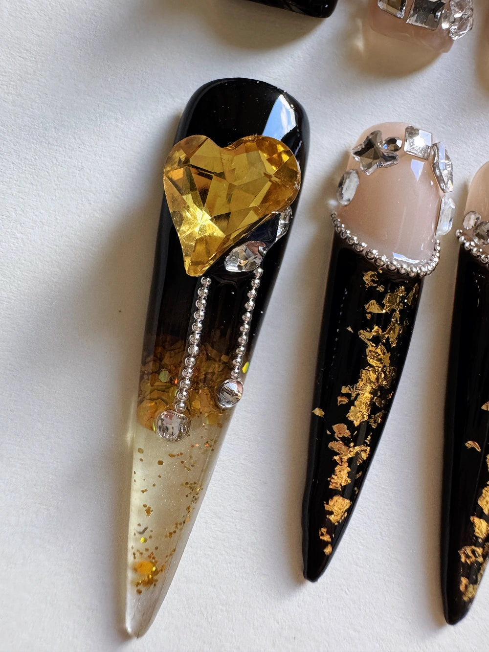 Hand Drawn Elaborate Night Witch Black Style Flowing Sand Nail Art