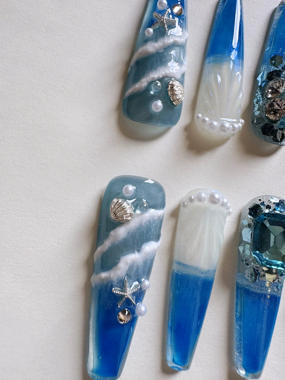 Spindrift Hand Drawn 3D Carved Ocean Elements Luminescent Flowing Sand Nail Art