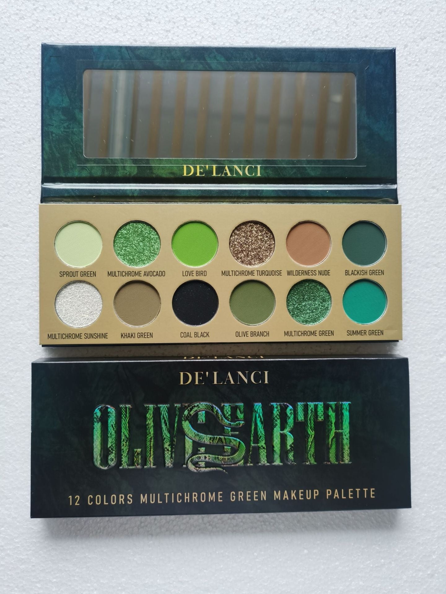 DE'LANCI Olive Earth 12 Colors Multichrome Green Makeup Palette 18.8g