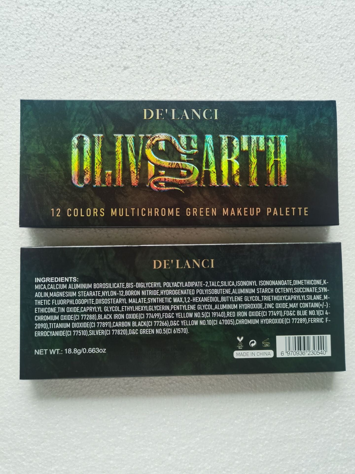 DE'LANCI Olive Earth 12 Colors Multichrome Green Makeup Palette 18.8g