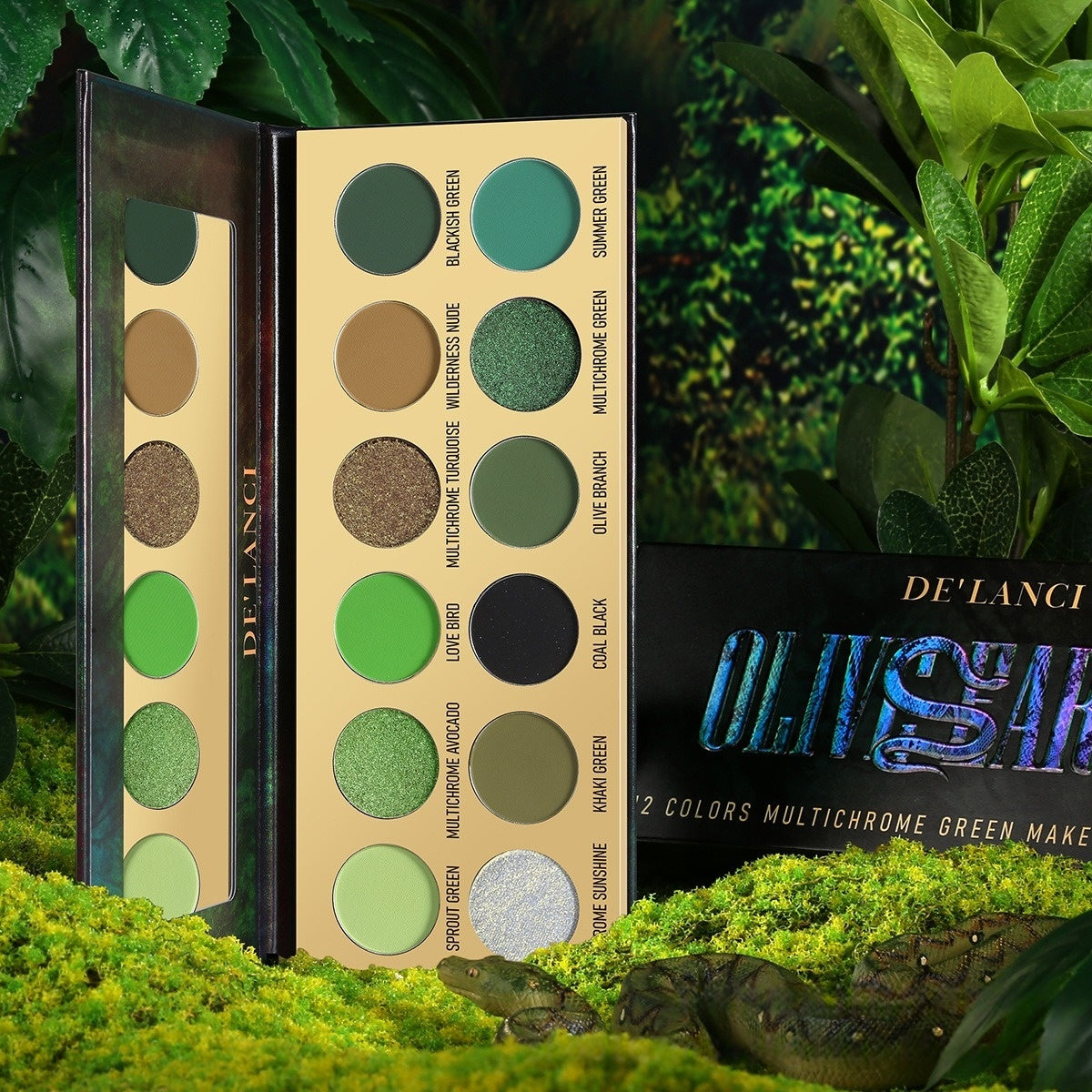 DE'LANCI Olive Earth 12 Colors Multichrome Green Makeup Palette 18.8g