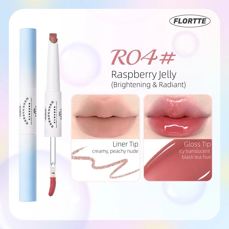 Flortte - Rainbow Bubble Double-Ended Lip Liner n Lip Gloss Pencil 2.8g