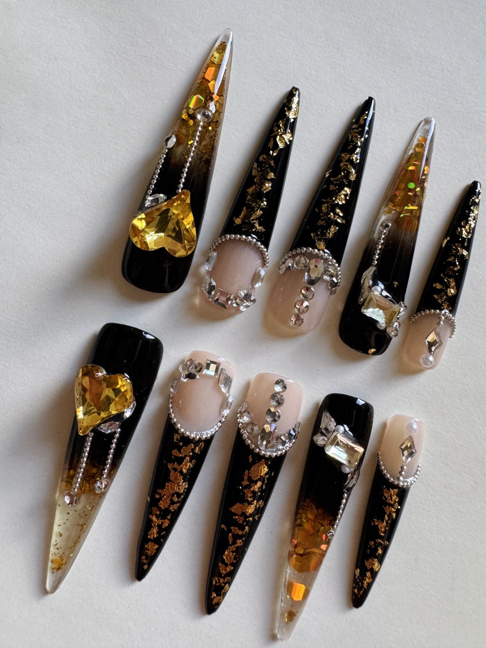 Hand Drawn Elaborate Night Witch Black Style Flowing Sand Nail Art