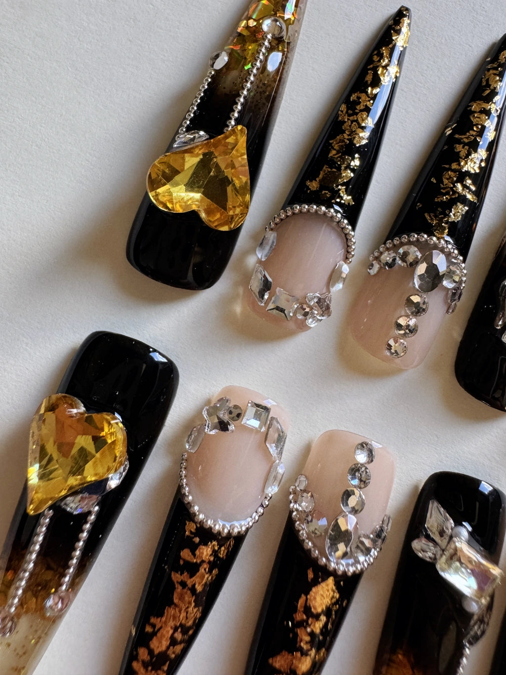 Hand Drawn Elaborate Night Witch Black Style Flowing Sand Nail Art