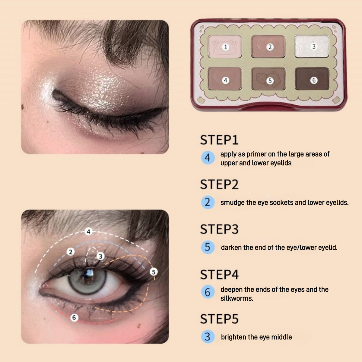 YIGUDIGU Candy Box Postcard 6 Colors Eyeshadow Palette 6.5g